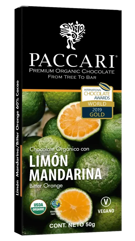 Barra LIMÓN MANDARINA: chocolate con notas cítricas de limón y mandarina Paccari
