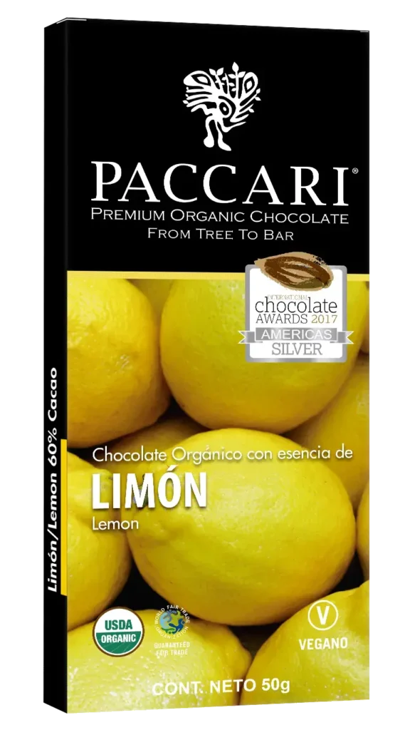 Barra LIMÓN: chocolate oscuro con esencia natural de limón Paccari